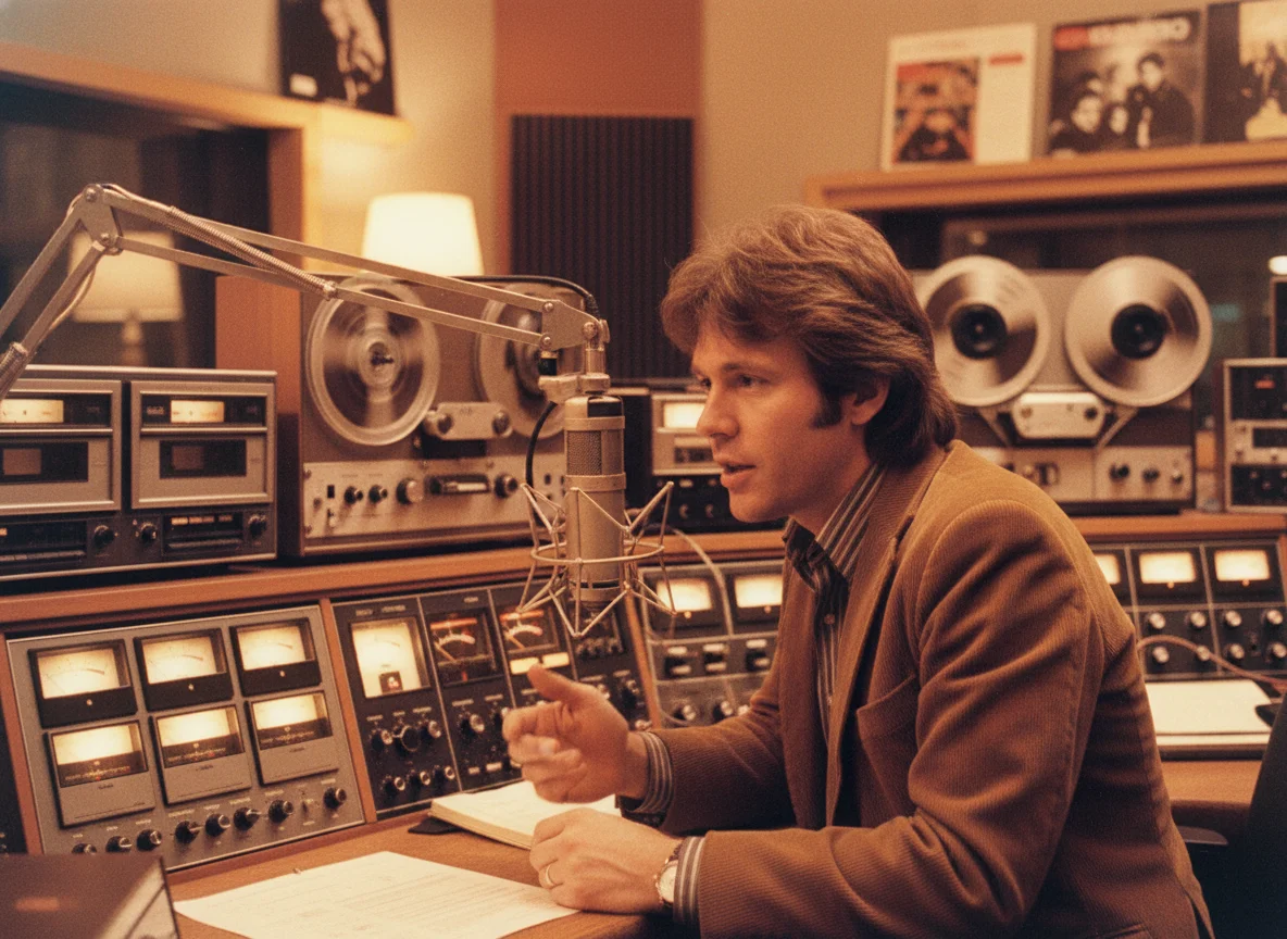 80s broadcast studio with vintage equipment