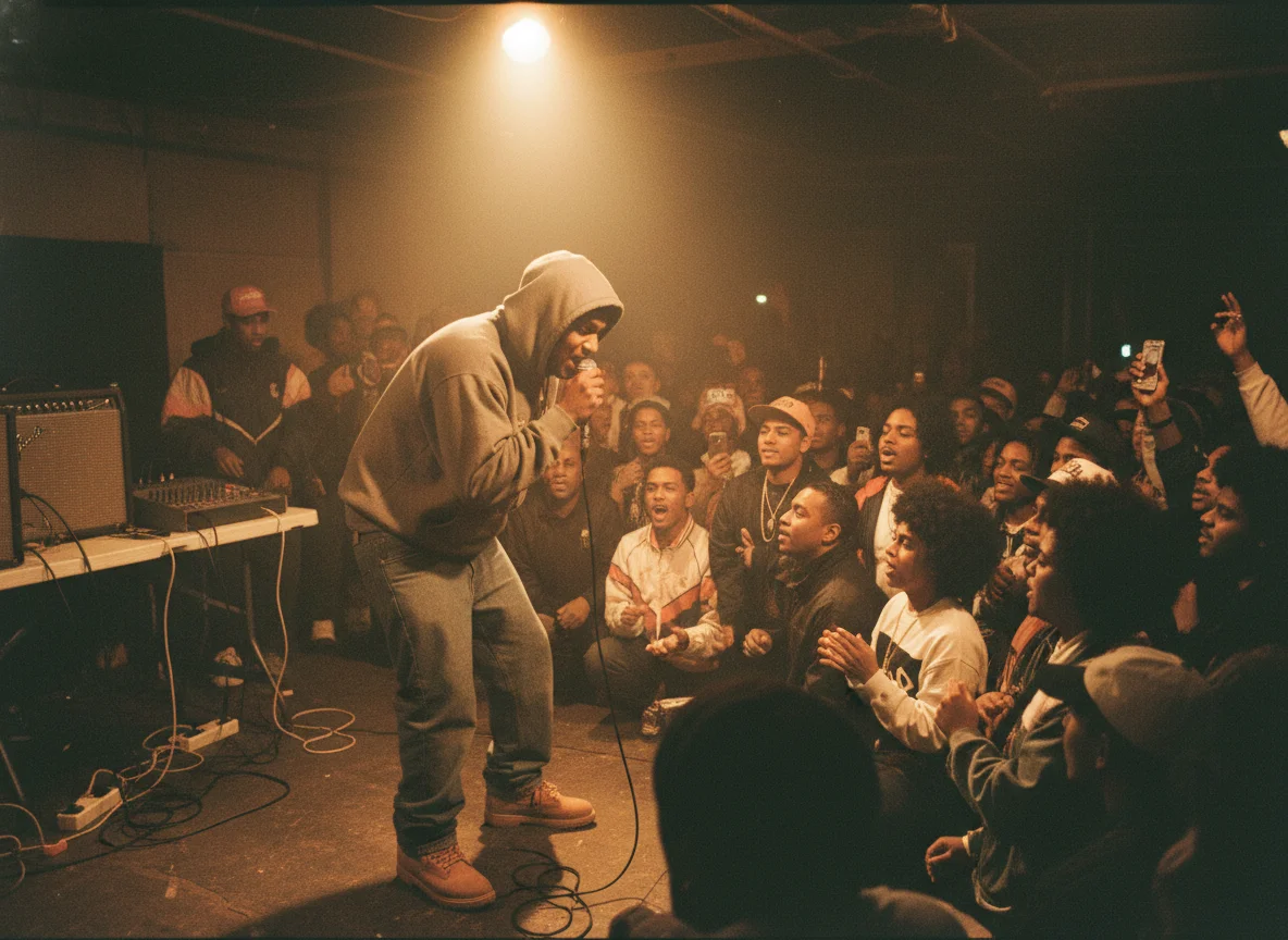 90s underground rap battle with MC on stage