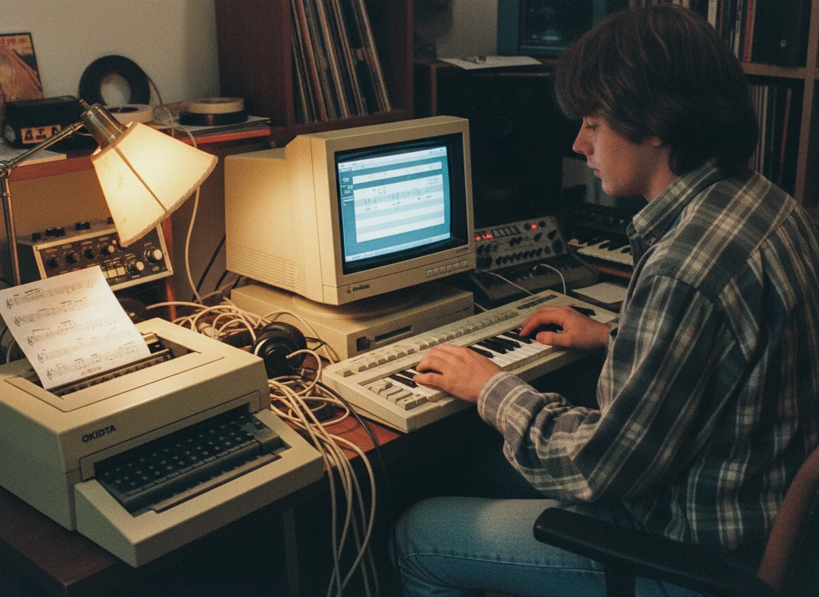 90s computer showing music notation software