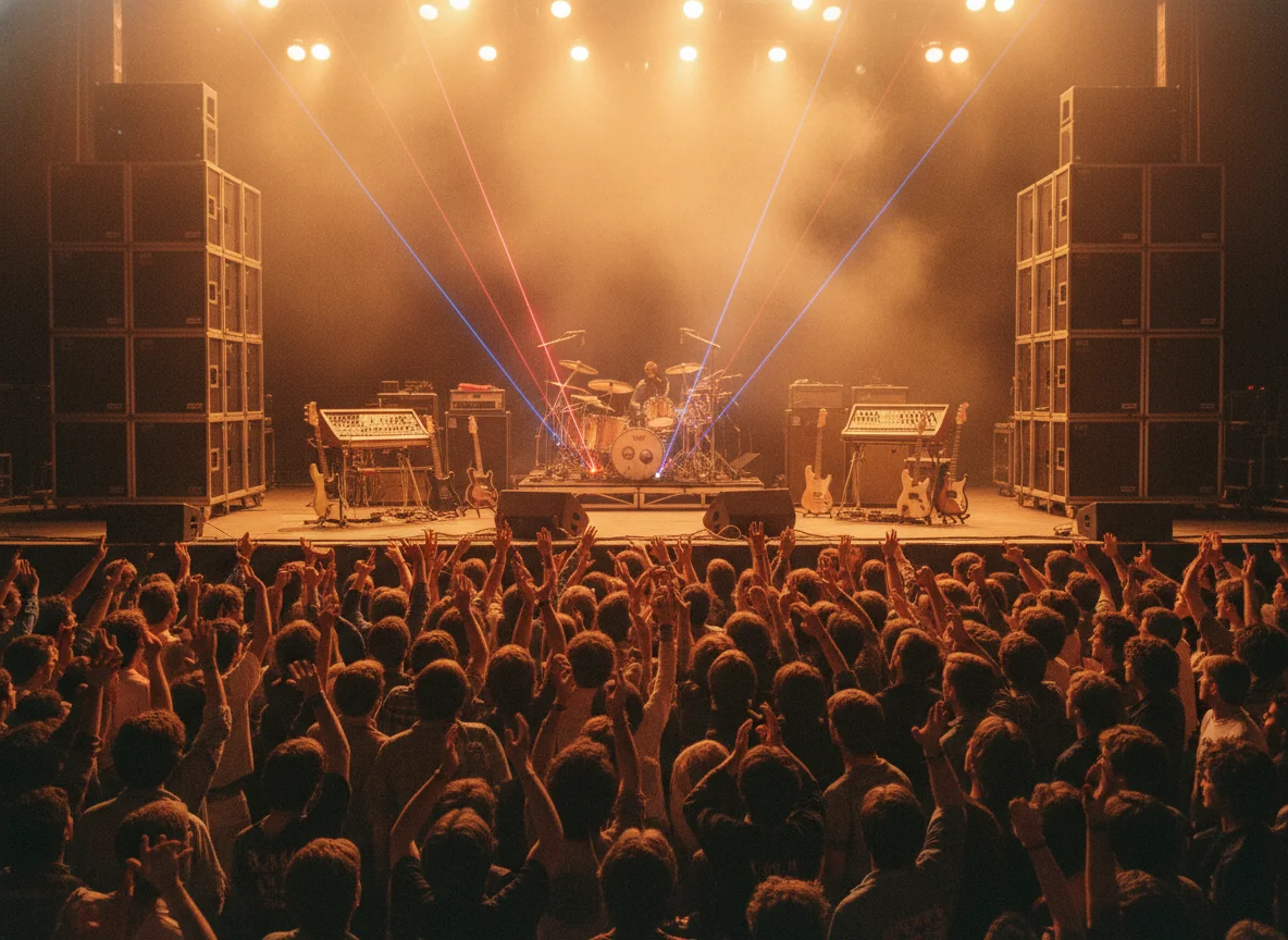 80s concert with laser light show and smoke