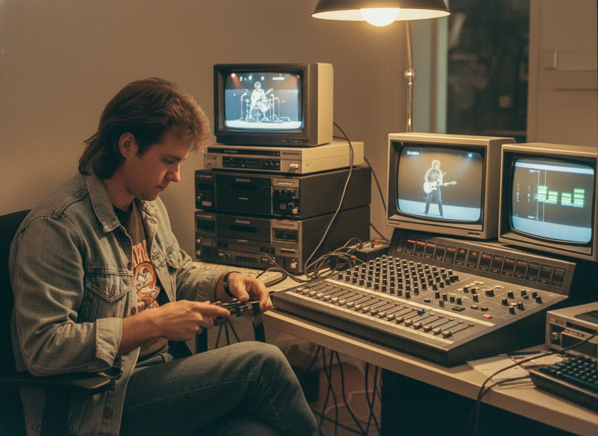 80s video editing room with VHS tape decks